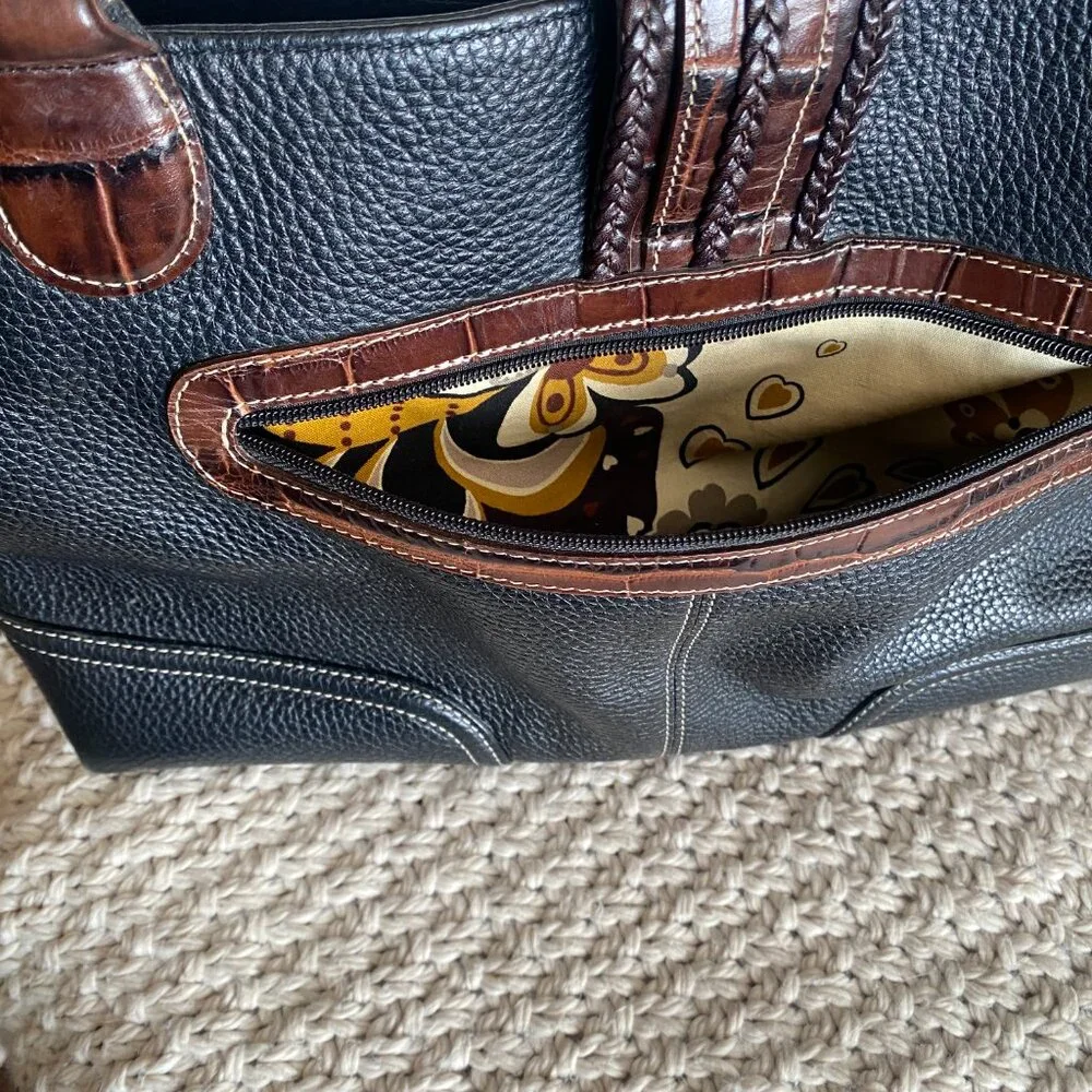 Brighton Croc Embossed Leather Tote Brown & Black Braided Detail - Picture 15 of 16